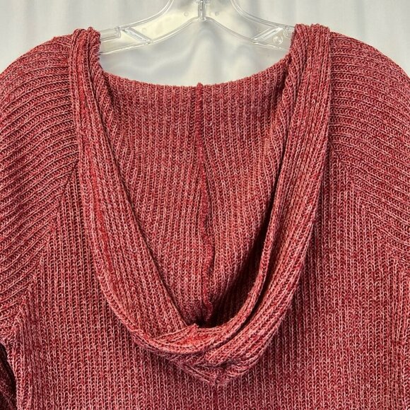 Sadie & Sage Womens Sweater Red Marled Long Sleeve Hi Low V Neck Hooded S - Picture 3 of 10
